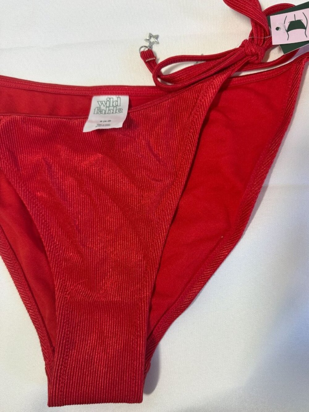 Wild Fable Red Ribbed Side Tie Bikini Bottom Size XS Low Rise High Leg Cheeky NW - Picture 4 of 11